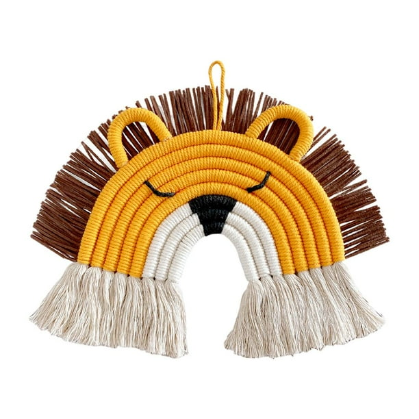 Tapiz nórdico de animales de arcoíris tejido, decoración del hogar, juguetes para colgar en la pared, decoración de guardería León Amarillo