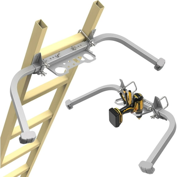 Aluminum Ladder Stabilizer, Heavy Duty Extended Ladder Accessories for Roof Gutter Guard Cleaning with Tool Tray, Ladder Stand-Off Wing Span with Non-Slip Rubber Bottom Pad