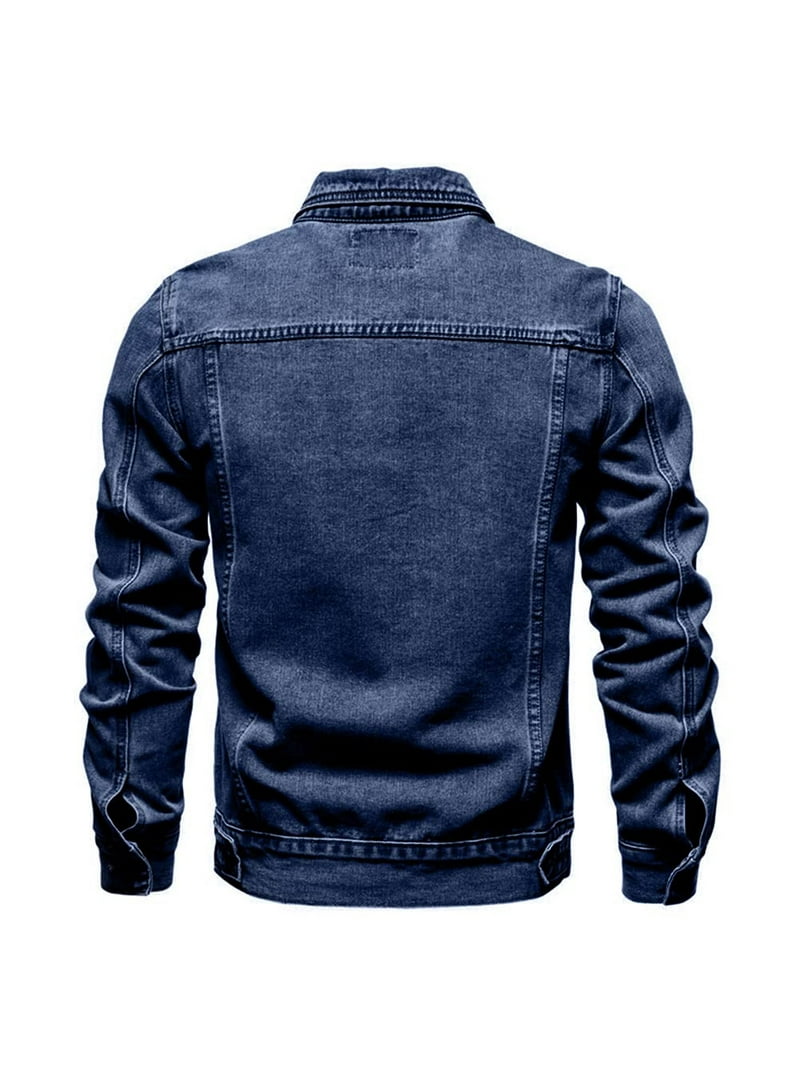 Frontwalk Men Denim Jacket Long Sleeve Coat Lapel Neck Trucker
