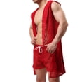 thumbnail image 4 of Men's Sexy Hollow Hooded Sleeveless Robes Bathrobes Mesh See-Through Lingerie Sleepwear Pajamas, 4 of 5