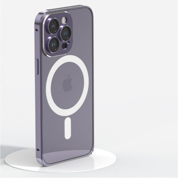 Translucent Case for iPhone 14 Pro Compatible with MagSafe Magnetic Wireless Charging Case, Rugged PC Back Metal Frame Shockproof Drop Resistant Cover with Eagle Eye Lens Protector Case, Darkpurple