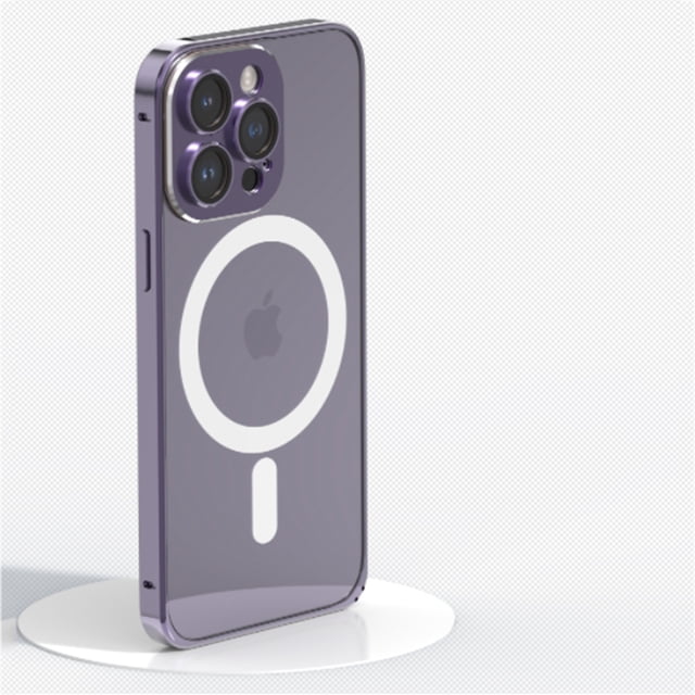 Clear Magnetic Metal Case for iPhone 14 Pro 6.1 inch.Compatible for MagSafe Feature, with Camera Lens Protector and Safety Lock Metal Aluminum Alloy Bumper Matte Translucent Back C, Darkpurple
