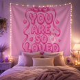 thumbnail image 2 of You Are So Loved Bubble Text with Bow and Hearts, Cheerful Retro Style, Valentine's Day Gift for Christian Decor Lovers, Faith Wall Art, Tapestry Wall Hanging for Bedroom and Dorm, 2 of 7