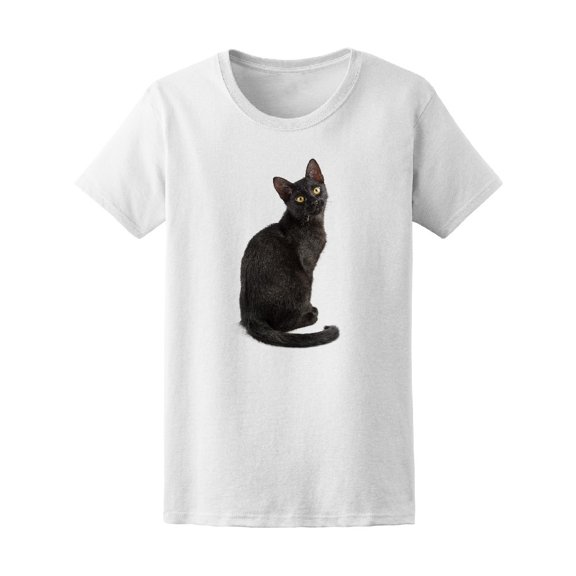 Cute Black Cat Looks At You Tee Women's -Image by Shutterstock