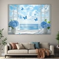 thumbnail image 6 of Mudket Framed Canvas Wall Art Blue Hydrangea Vase Bright Blue Butterfly Window Ocean Prints Wall Decor Floral Canvas Print Ready to Hang for Living Room Bedroom Farmhouse Decor - 12"L x 8"W, 6 of 10