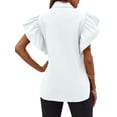 thumbnail image 5 of Women Ruffle Button Down Shirts Short Sleeve Lapel Tops Blouse, 5 of 6