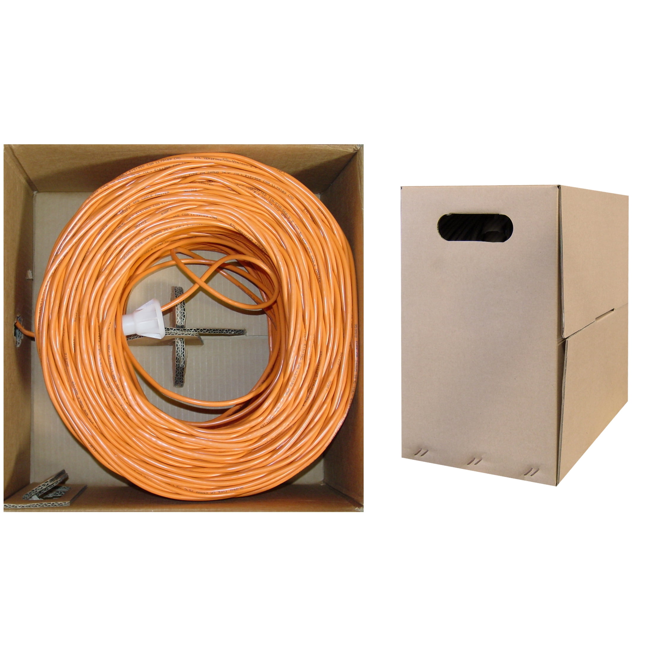 1000 Foot Bulk Cat6 Ethernet Cable, 24 AWG, 350 Mhz, ETL Listed 4 Pair Stranded Bare Copper, Unshielded Twisted Pair(UTP) with Pull Box, CableWholesale, Orange