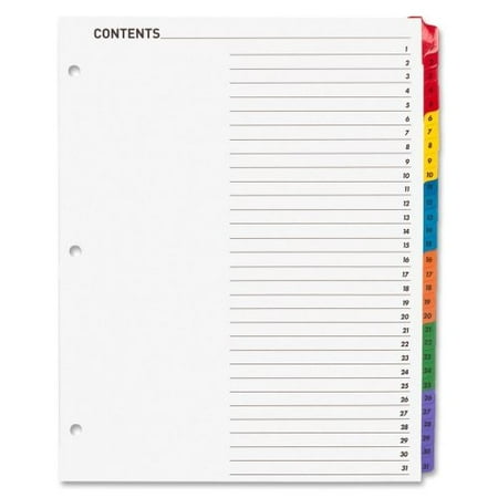 31 X Tab - Sparco Color Coded Indexing System - 31 x Tab - Printed1-31 - 1 / Set - White Divider - Multicolor Tab