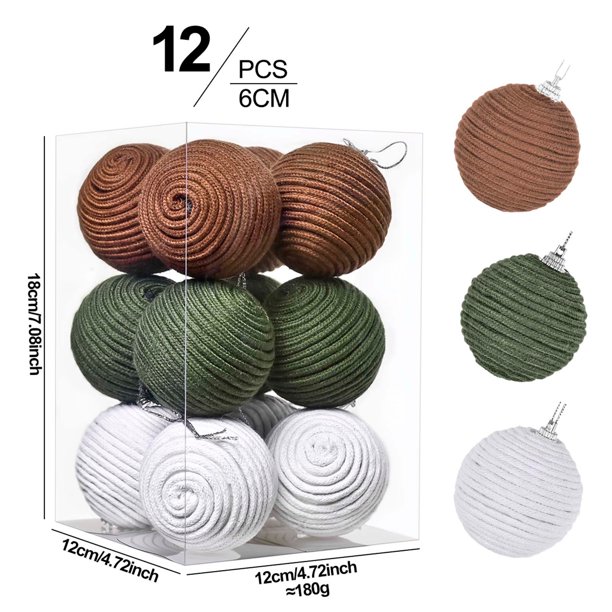 CaiYueKe 12 Pcs Farmhouse Christmas Ball Ornaments 2.36 Inch Neutral Boho Christmas Tree Jute Rope Hanging Ornaments Rustic Knitted Burlap Decoration for Xmas Wreath Garland Decor