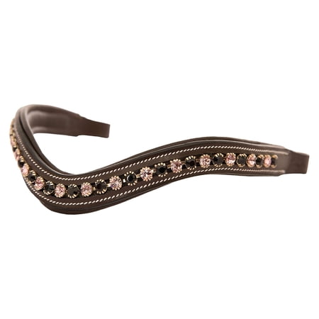 Exion Horse Browband For English Bridle | Curved Shape Padded Equestrian Browband For Show & Dressage | Jet Light Amethyst Crystal Browband For Horses Havana