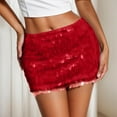 thumbnail image 5 of MIXUE Skirts For Women Summer Sequins Solid Color Elastic Waist Party Club Casual Bodycon Mini Skirt Holiday-Wear,Red,XL, 5 of 7