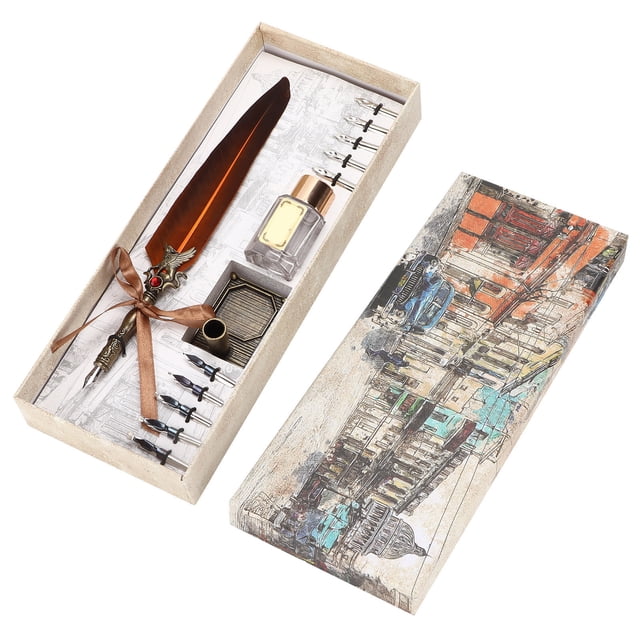 Juego de pluma estilográfica vintage con diseño creativo, ideal para escribir, para amantes, profesores y compañeros de clase, color marrón.
