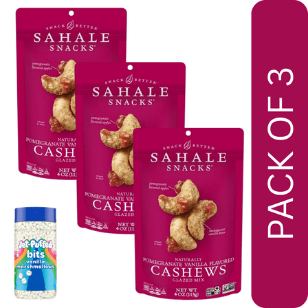 3 Pack Of Sahale Snacks Pomegranate Vanilla Flavored Cashews Glazed Mix, Gluten Free, 4 oz Pouch With Marshmellow By Value Nest