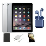 Restored Apple 9.7-inch iPad Air Wi-Fi Only 16GB Bundle: Case, Pre-Installed Tempered Glass, Rapid Charger, Bluetooth/Wireless Airbuds By Certified 2 Day Express (Refurbished)