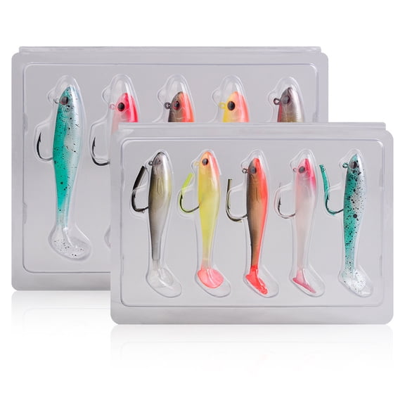 BIMZUC 5pcs Single Hook T-Tail Fishing Lure Lead Jig Head Bionic Soft Plastic Swimbait Sinking Bait for Bass Trout Salmon 2.75 inches / 7 cm 0.23 oz