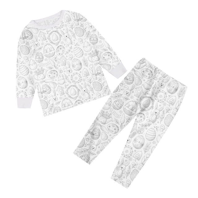 Fshinging Ensembles Assortis pour Garçons Imprimé Lapin de Pâques Ufs Manches Longues Pyjama 2 Pcs Taille 15-16 Ans