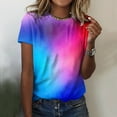 thumbnail image 2 of Womens Daily Summer Gradient Print O Neck Tank Tops Short Sleeve Workout Shirts Casual Loose Tees Women Summer Stretch Shirt Pack of Long Sleeve T Shirt Women Rainbow Stripe Shirt Womens A Shirts, 2 of 4