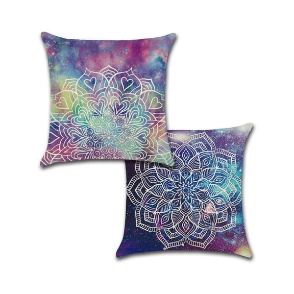 Multicolor Mandala Abstract Style Design Cotton Linen Fabric Decorative Indoor / Outdoor Throw Pillow Cover Set 18x18