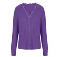 thumbnail image 3 of SEAOPEN Womens Sweaters 2024 Fall V Neck Long Sleeve Hollow Knit Pullover Sweaters for Women Today Purple,S, 3 of 5