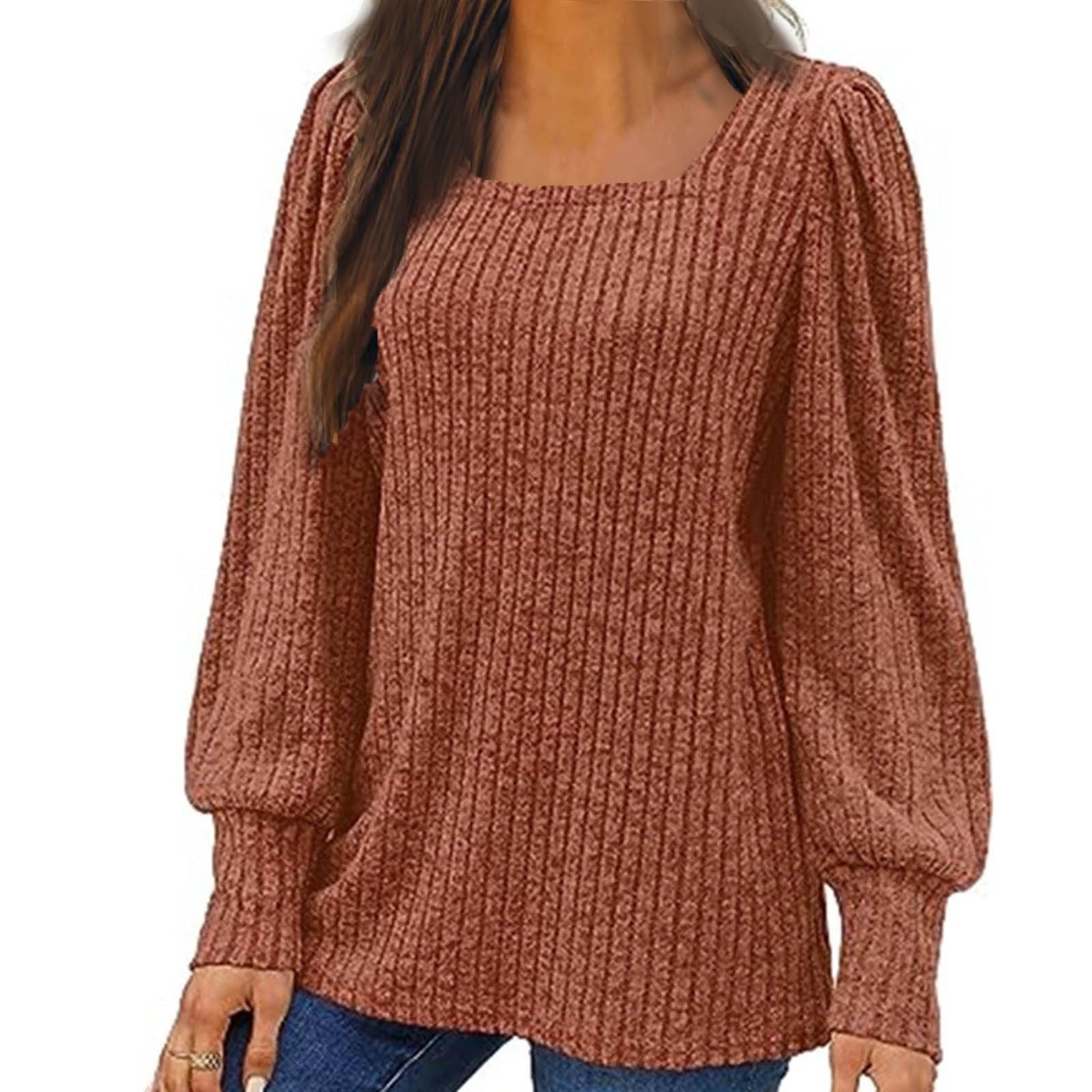 Besolor Sweaters for Women Puff Long Sleeve Crewneck Shirts Lightweight Casual Tunic Tops Knit Pullover Blouses Walmart