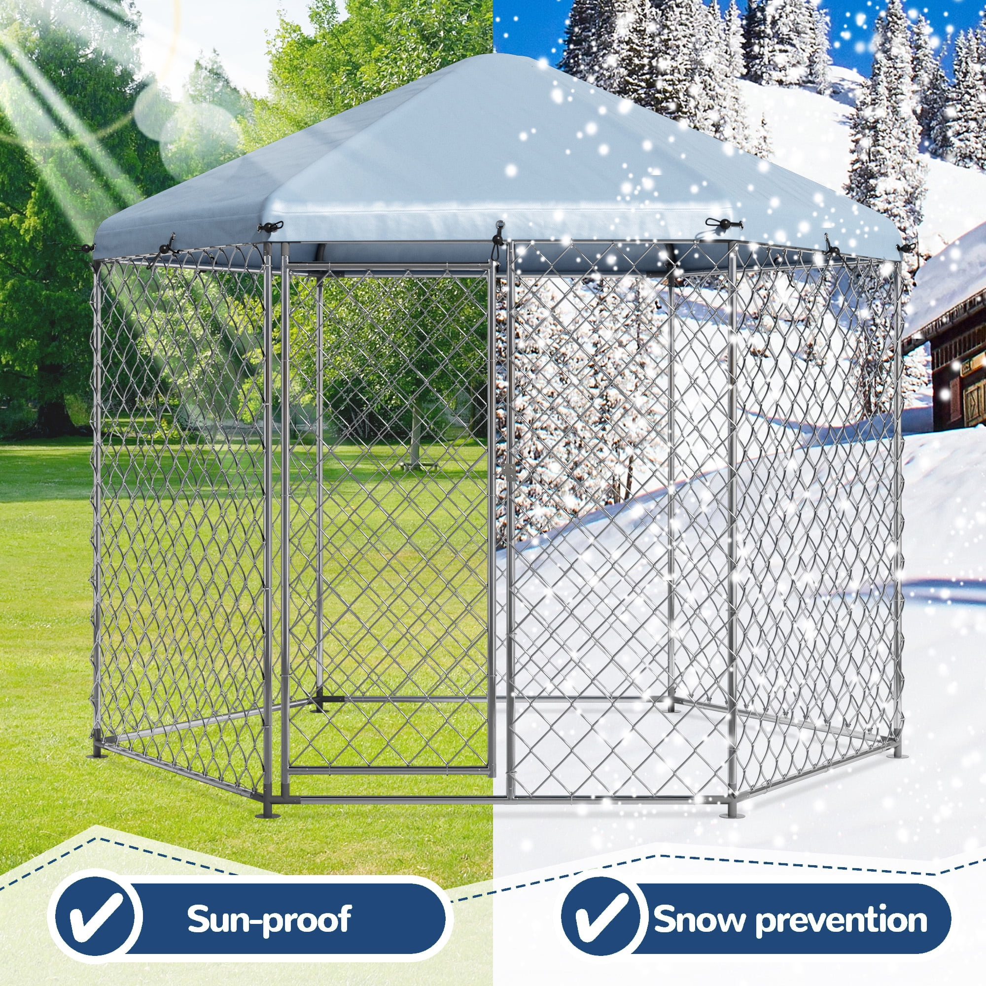 EUNHOO Kennel for Large Dogs,6.9'L x 6.9'W x 7.5'H Outdoor Dog Fence for Yard,Dog House Outside for Big Dog Run,Dog Enclosure with Roof
