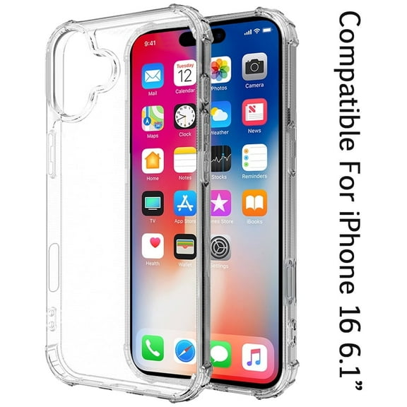 For Apple iPhone 16 (6.1") Hybrid Transparent Thick TPU Rubber Silicone 4 Corners Gel Shockproof Protective Back Cover ,Xpm Phone Case [ Clear ]