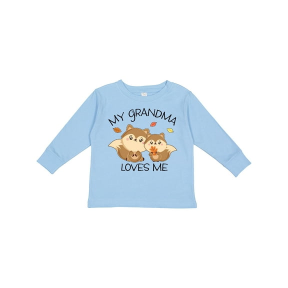 Inktastic My Grandma Loves Me with Cute Squirrels in Autumn Boys or Girls Long Sleeve Toddler T-Shirt