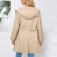 thumbnail image 5 of SWSMCLT Women's Hooded Trench Coat Slim Fit Button Down Rain Jackets Long Coats Waterproof Raincoat Spring Long Sleeve Belted Pockets Apricot 12, 5 of 5