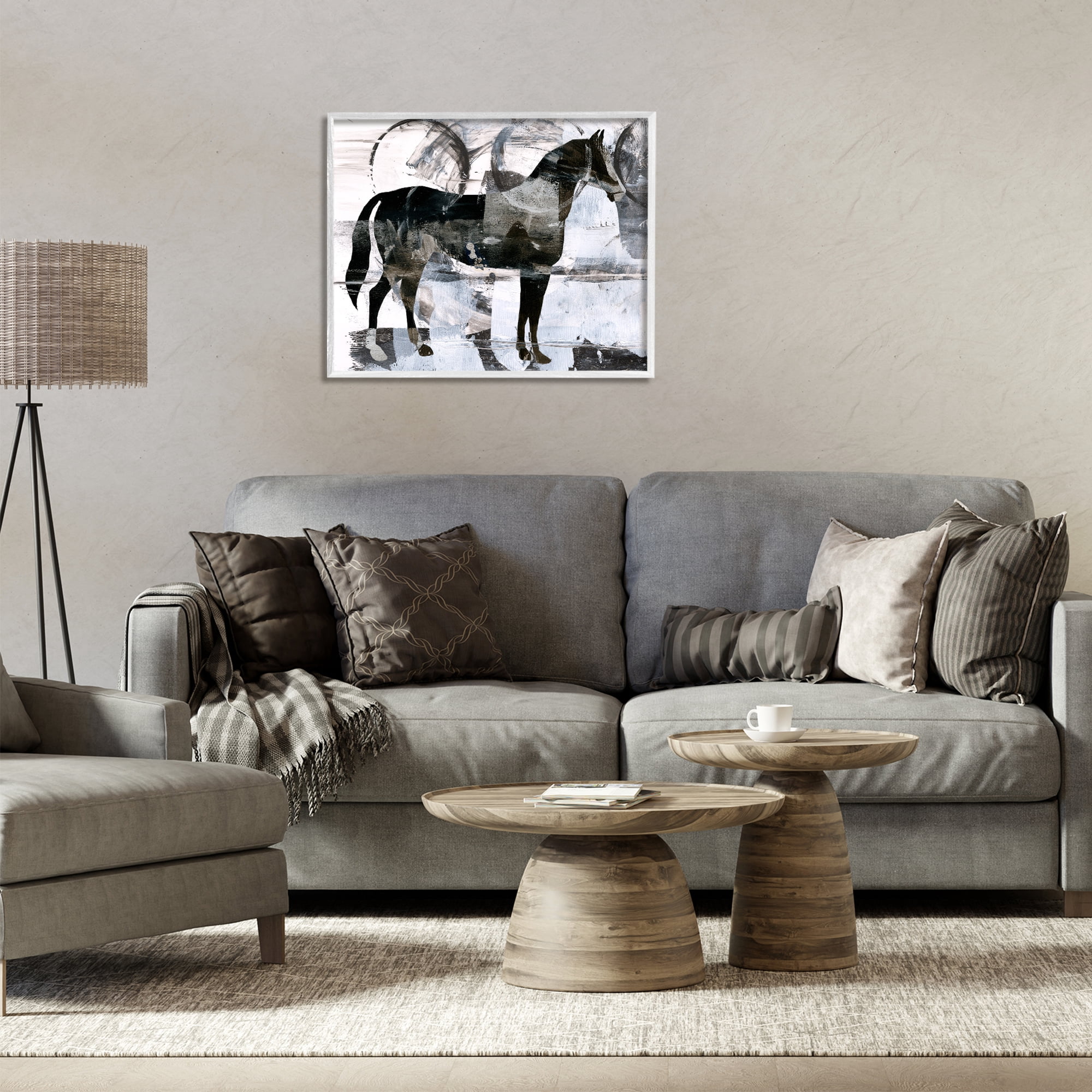 Stupell Industries Circle Pattern & Horse Animals & Insects Painting White Framed Art Print Wall Art, 30 x 24