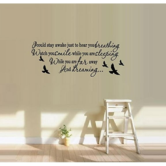 Decal ~ I COULD STAY AWAKE JUST TO HERE YOU BREATHING #2 ~ WALL DECAL 13" X 34"