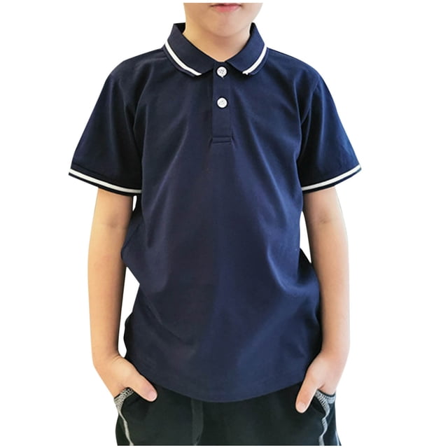 Plebaso Chemises en Coton à Manches Courtes pour Garçons, Col à Boutons, Uniformes Scolaires, Chandails Décontractés pour Enfants