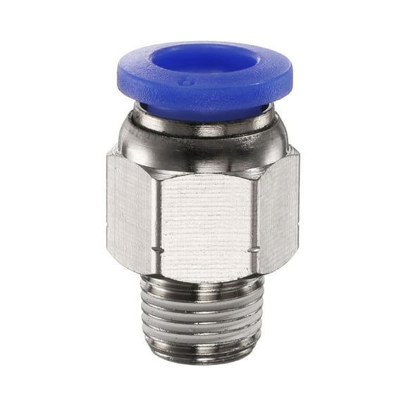 Uxcell Push to Connect Fitting 8mm Tube OD x 1/8" NPT Thread Male Straight Quick Connector Copper Air Line Hose Fittings for Industry Air System PC8-N01, Blue