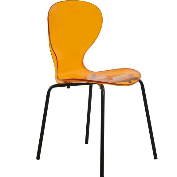 LeisureMod Oyster Modern Clear Acrylic Dining Chair with Black Metal Legs, Transparent Kitchen Dining Room Side Chair, Contemporary Accent Chair for Home, Office or Restaurant, Transparent Orange