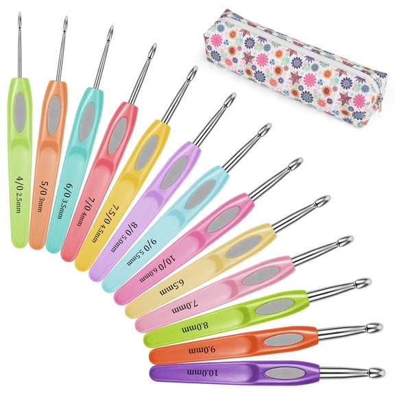TSV 13 Sizes Crochet Hooks, 2.5-10mm Ergonomic Crochet Hooks Set with Case, Stainless Steel Crochet Needles for Beginners and Adults