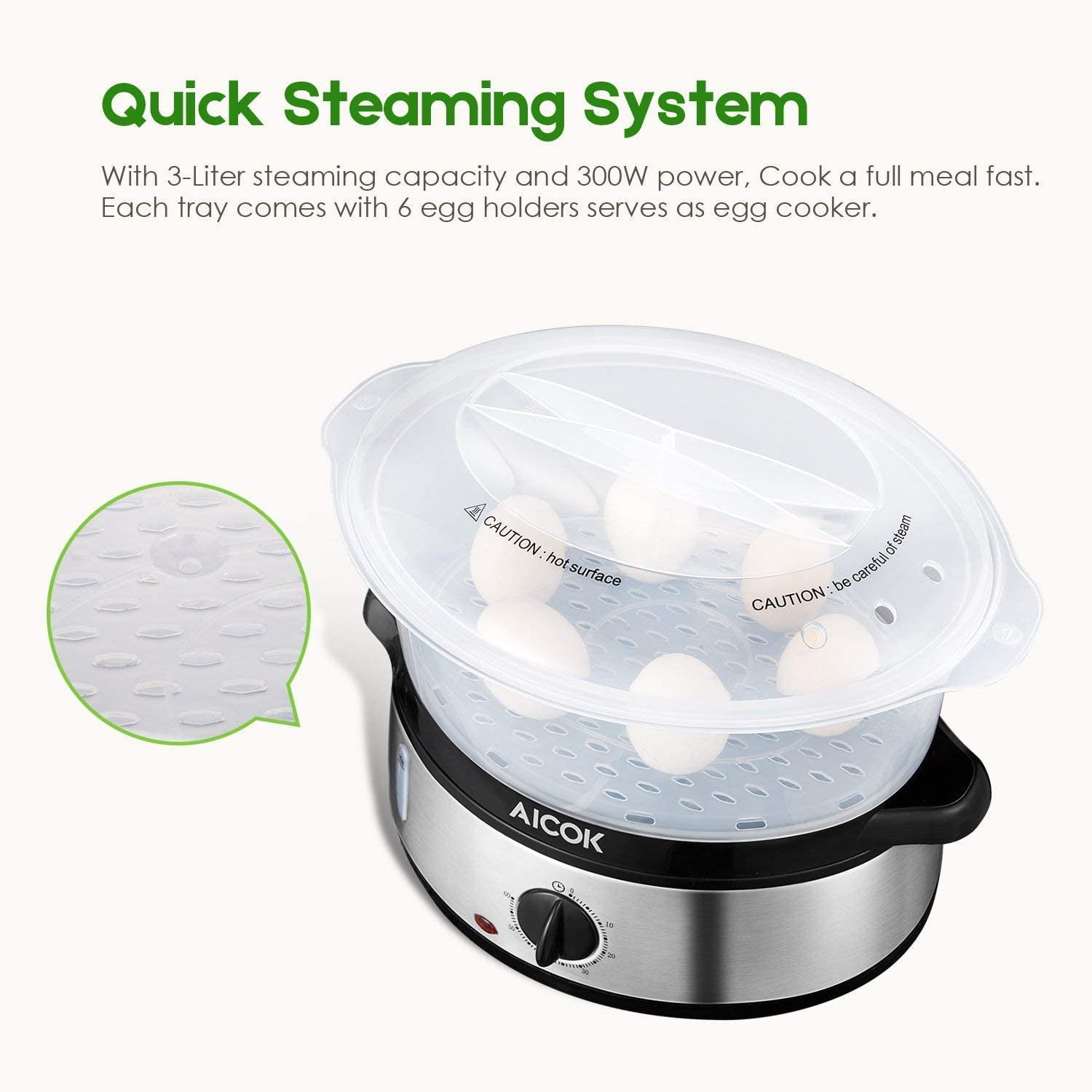 Buy Aicok Food Steamer, 9.5 Quart Vegetable Steamer Cooking with 3 Tier