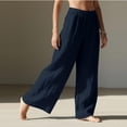 thumbnail image 5 of Linen Pants Women Wide Leg Palazzo Summer Flowy Pants Beach Vacation Clothes Elastic Waist Travel Trousers with Pockets Navy M, 5 of 5