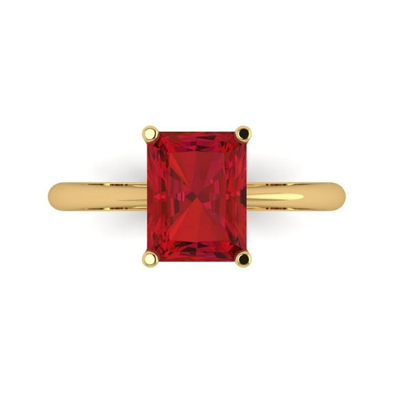 2.5ct Radiant Cut Red Ruby 14k Yellow Gold Engraving Statement Bridal Wedding Solitaire Designer Ring Size 7.5