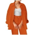 thumbnail image 4 of felwors 2 Piece Outfits for Women Casual Lounge Sets Long Sleeve Button Down Shirts and Wide Leg Pants Sets Tracksuit Orange, XL, 4 of 4