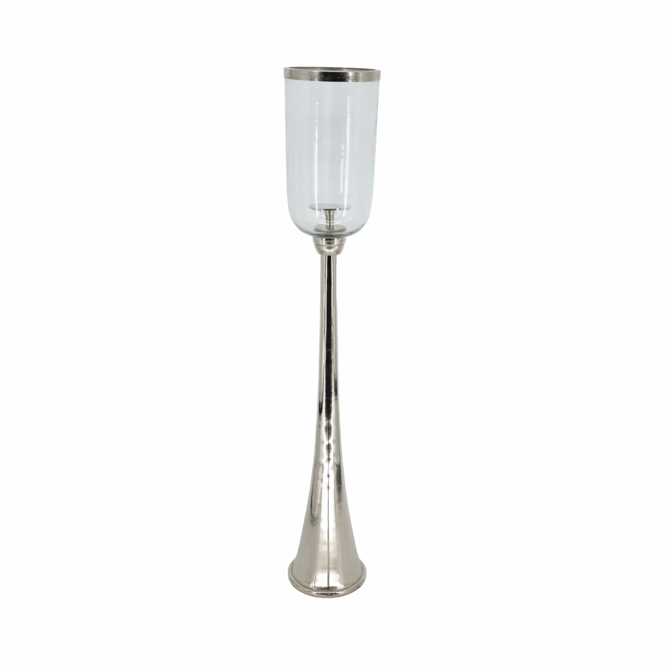 Elegant Glass Hurricane Candle Holder for Home Decor - Decorative Tall Pillar Candlestick Holder for Table Centerpieces - Stylish Living Room Decor, Entryway, and Hallway Accent - 43", Silver