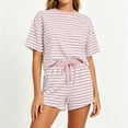 thumbnail image 4 of Womens Lounge 2 Piece Sets Summer Striped Matching Pajamas Set Short Sleeve Oversized T Shirts & Drawstring Shorts XL, 4 of 5