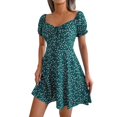 thumbnail image 2 of IDALL Robes d'Été, Robe Florale Femme Sexy Col en V Manches Courtes à Volants Ceinture Taille Décontractée Robe Trapèze Mini Robe Portefeuille Décontractée, Robes Fluides, Robes Petites Vertes m, 2 of 9