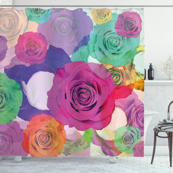 Ambesonne Art Shower Curtain, Floral Arrangement Roses, 69"Wx84"L, Magenta Turquoise