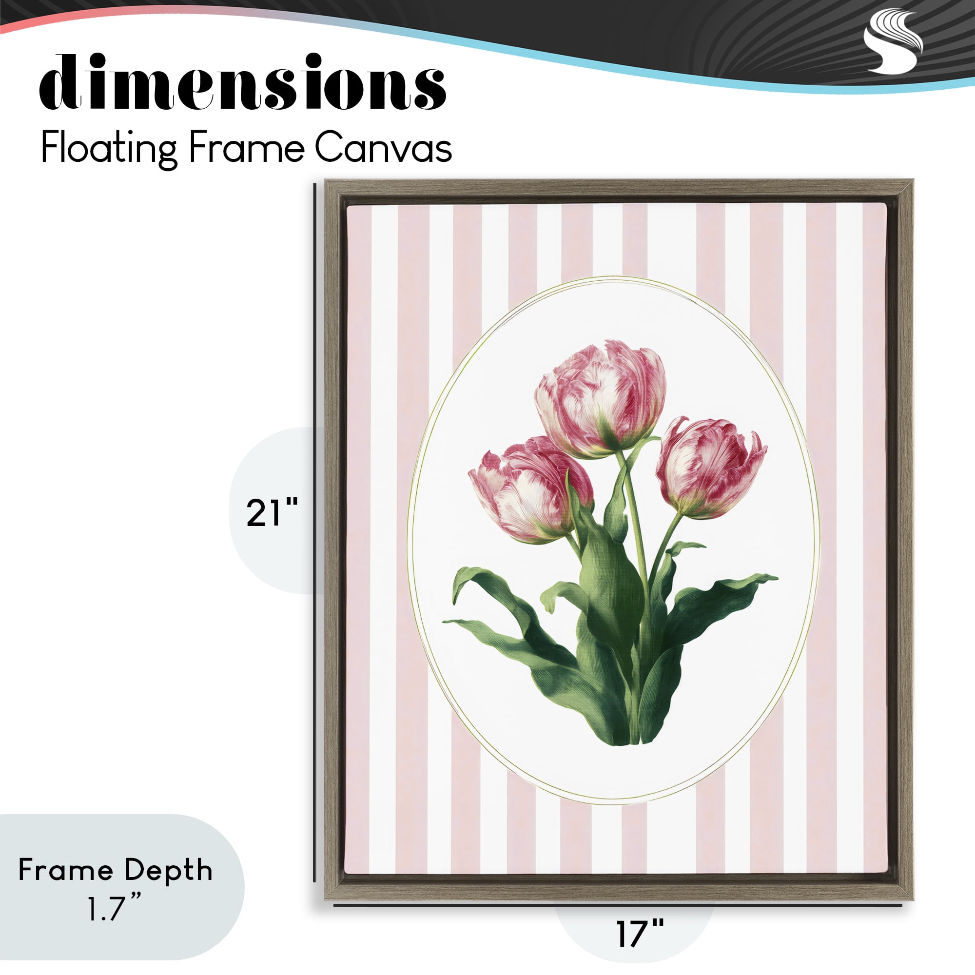 Stupell Industries Spring Tulips on Stripes Brown Framed Floater Canvas Wall Art, design by Ink Drop Loft