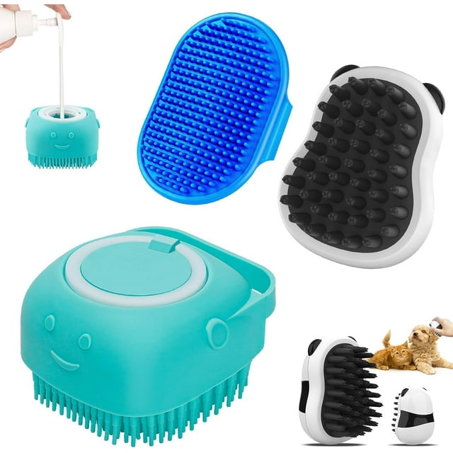 Wolfi Set 3 Cepillos Baño Mascotas Perro Gato Masajeador Champú Mango Anillo Ajustable