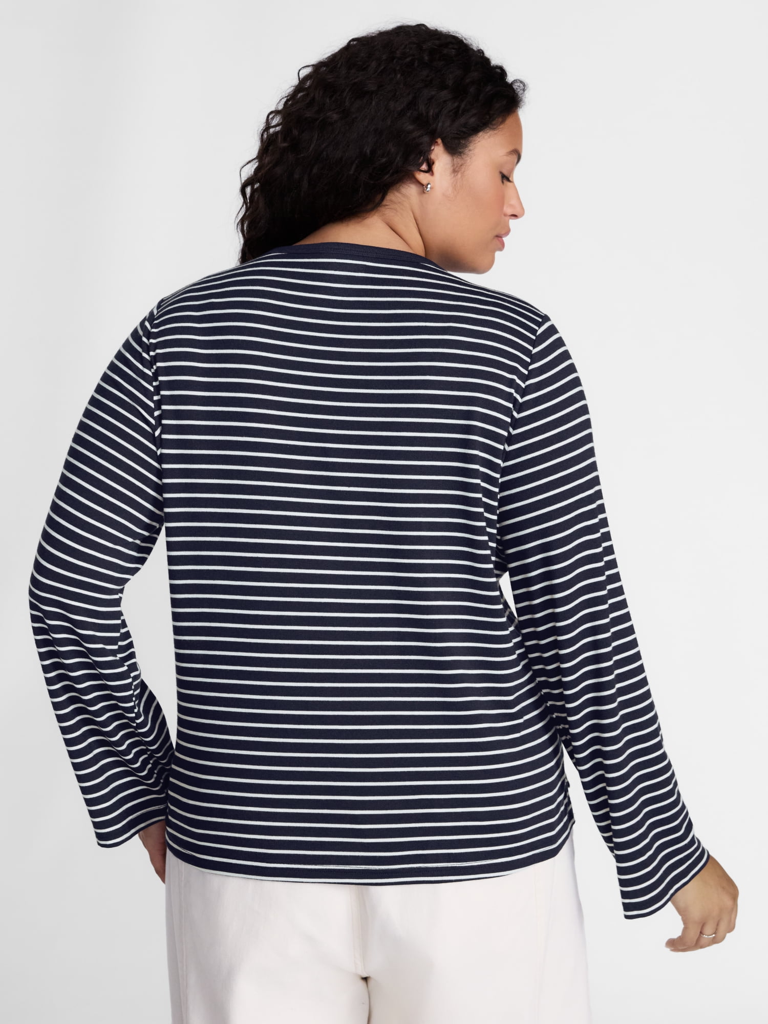 Terra & Sky Women's Plus Striped Tee with Long Sleeves, Sizes 0X-5X