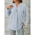 thumbnail image 6 of Women'S Shirts Loose Fit Lantern Long Sleeve Ladies Blouses Smocked Cuff Business Work Fall Tops  Blue XXL, 6 of 8