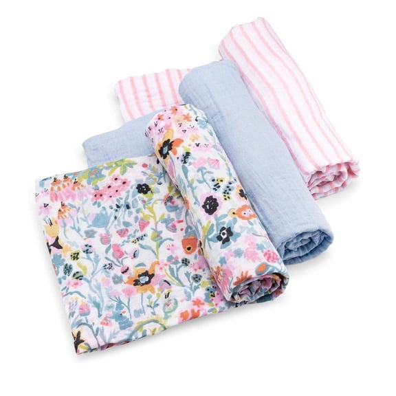 Parker Baby Swaddles - 3 Pack Infant 100% Cotton Muslin Female Swaddle Blankets - Blossom Set