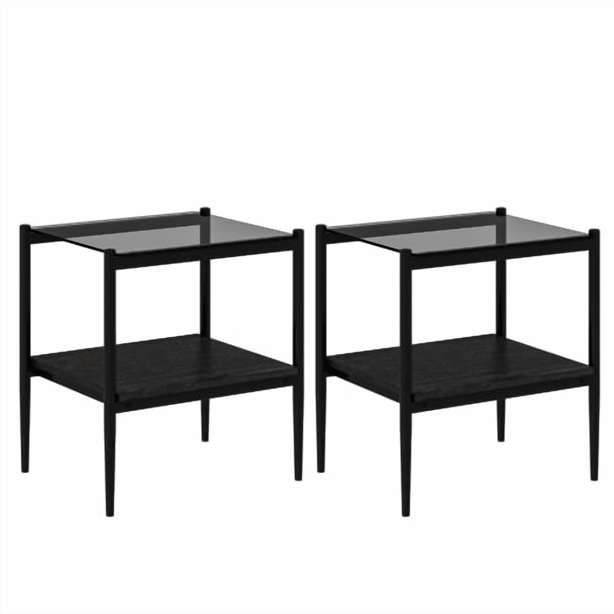 MOONMISS 2 Pack Rectangle End Table, Tempered Glass Top Side Table with MDF Frame, Modern Transparent Glass Accent Table for Living Room, Bedroom, Home Decor, Black