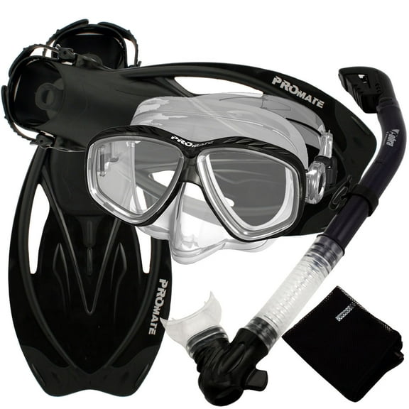 Snorkeling Set Scuba Dive Gear Snorkel Mask Diving Fins Set,Black,SM