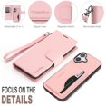 thumbnail image 3 of Case For Apple iPhone 17 6.3 inch,RFID Blocking，Split PU Leather Detachable 2 In 1 Flip Folio Wallet With Multi-Card Slots,Wristband，Kickstand Magnetic Protective Cover,Pink,For iPhone 17, 3 of 8